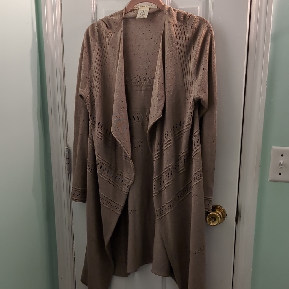 Vintage Max Studio Taupe Open-Front Cardigan Duster